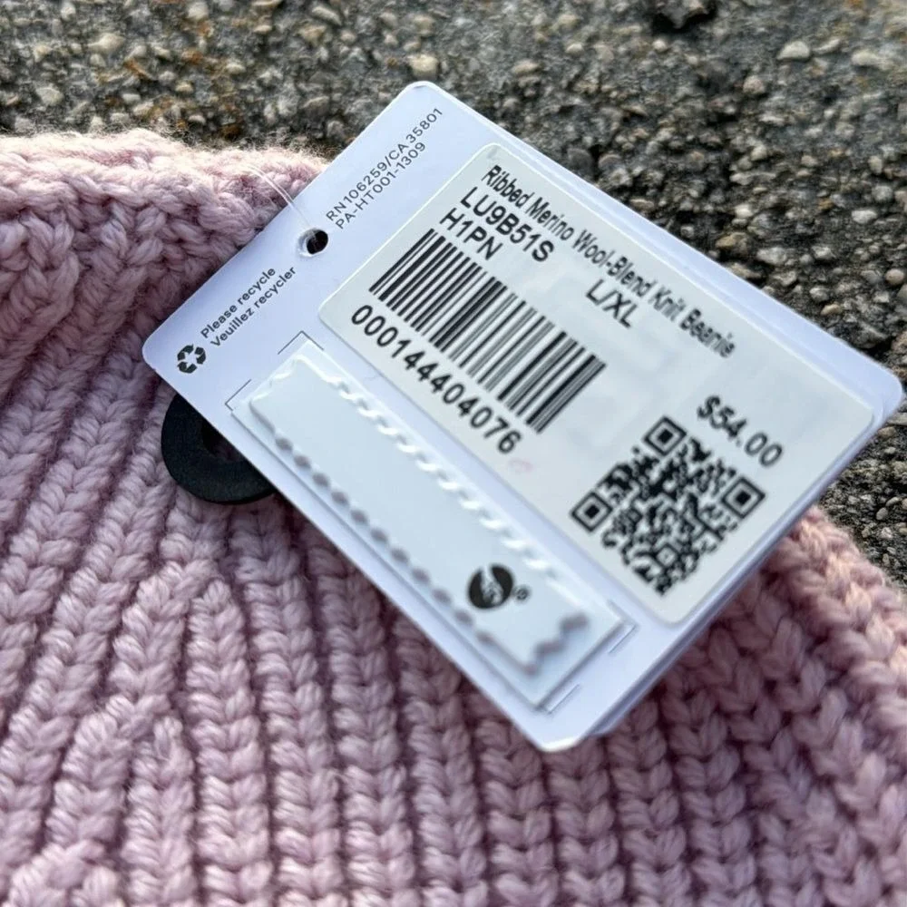Lululemon Womens Ribbed Merino Wool-Blend Knit BEANIE HAT Pink Peony NWT‎ L/XL